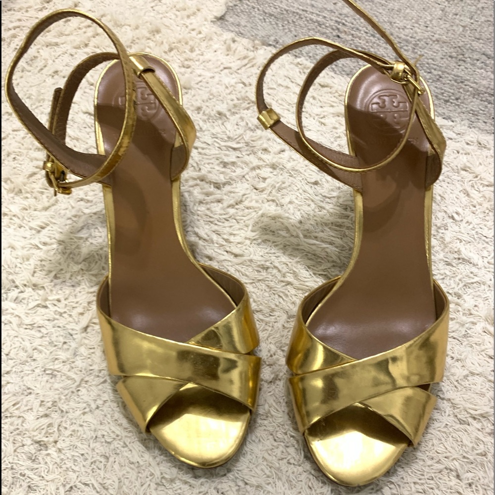 Tory Burch Gold Ankle Strap Sandals